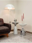 Resim Olympos Dekoratif Parlak Beyaz Kısa Model Krom Sehpa 50 Cm 