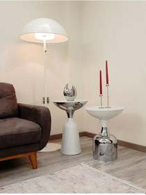 Resim Olympos Dekoratif Parlak Beyaz Kısa Model Krom Sehpa 50 Cm 