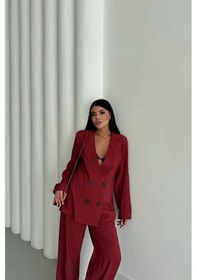 Resim Soonaksesuar Modal 4 Düğme Astarsız Ceket - Pantolon Takım - Bordo Bordo 