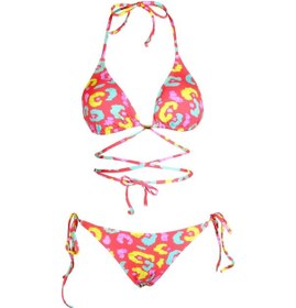 Resim Endeep Beria Kadın Çapraz Bağlama Detaylı Üçgen İpli Pembe Desenli Bikini Takımı-sarı-pembe 