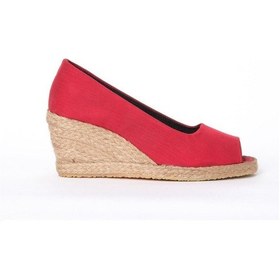 Resim Gerçek Elişi Burnu Açık Dolgu Topuk Kırmızı Keten Hasır Ayakkabı Handmade Kırmızı 