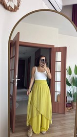 Resim %100 ipek önü kapaklı yağ yeşili şalvar pantolon - Standart 