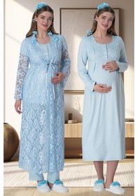 Resim Mecit Pijama Mecit 6060 Bayan Mavi Sabahlık Gecelik Pijama Hamile Lohusa Set 001 