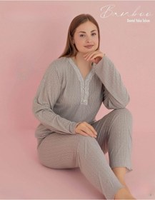 Resim Pijamerry Kadın Büyük Beden Dantel Yaka Bambu Uzun Kol Pijama Takımı 5070 - 1 Adet 001 