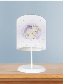 Resim Mekta Home Bebek Ve Çocuk Odası Yıldızlı Mavi Unicorn Desenli Abajur 