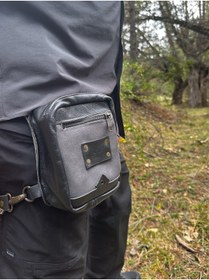 Resim Tantobushcraft Su Geçirmez Deri & Nubuk Siyah Motorcu Bacak & Bel Çantası – Outdoor / Motosiklet -Tantobushcraft 