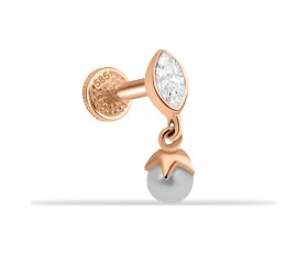 Resim Cherry By Özkonak Moonlit Damla Taşlı İnci Sallantılı Minimal Tragus Piercing Sarı 