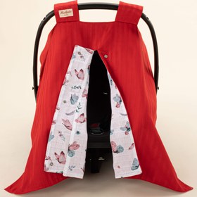 Resim Puset Örtüsü - Çift Taraflı - Kırmızı Saten - Kelebek 