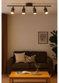 Resim Koal Avize Spoti 4'lü Antrasit Renk Gün Işığı Modern Tasarım Salon - Mutfak - Banyo Spot Ledli Sıralı Avize Antrasit Antrasit 