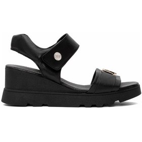 Resim Mammamia D25ys-2995 Kadın Hakiki Deri Dolgu Topuk Sandalet Siyah Siyah 