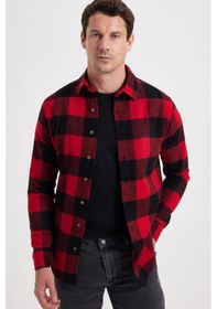 Resim Tudors Erkek Slim Fit Dar Kesim Kareli Kışlık Oduncu Gömlek-42339 Kırmızı 