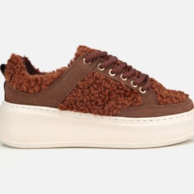 Resim Yaya by Hotiç Kadın Kahverengi Kürklü Bağcıklı Platform Spor Ayakkabı 