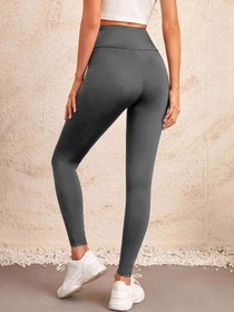 Resim Kadın Yüksek Bel Dalgıç Kumaş Spor Tayt - Karın Kontrolü Olan Günlük Yoga Koşu Fitness Taytları - Siyah / M 