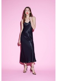 Resim DeFacto Bodycon Vücudu Saran Basic Düz Saten Kolsuz Maxi Siyah Abiye Elbise E7256AX25SPBK81 
