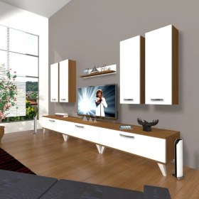 Resim Decoraktiv Eko 8D Slm Retro Tv Ünitesi Tv Sehpası Ceviz Beyaz 