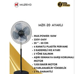 Resim Muzeko Mzk-20 Sanayi Tipi 2 Salınımlı 4 Kanatlı Ayaklı Vantilatör 