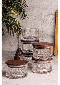 Resim Snippy Bella 6'lı Ahşap Vakumlu Kapaklı Cam Kahvaltılık Ahşap - Şeffaf 