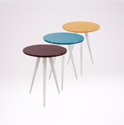 Resim Zigon 3 Ayak Parlak 3 Renk Model Sehpa Kayın Torna RETRO Ayak MDF tabla Kutuda sevk EL Yapımı 