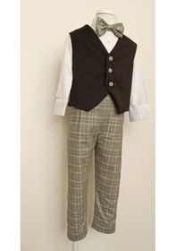 Resim Erkek Çocuk Bebek Yelekli - Gömlekli - Papyonlu Pantolon Takım Salopet Pantolon 0-5 Yaş Siyah Gri 