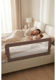 Resim Premium 150x65 Cm Deri Kılıflı Yatak Bariyeri, Katlanır Yatak Korkuluğu, Kahve 