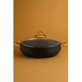 Resim Yunusoğlu Home 28 cm Basık Güveç Tencere – 3.5 Litre, Gold Kulplu, 4 mm Granit Kaplama, Yanmaz Yapışmaz 