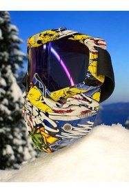 Resim SARİSSA BİSİKLET Tex 710 Jet Maske Bisiklet Motosiklet Kayak Çok Amaçlı Maske Mor Cam Aynalı Gözlük Joker Desenli 