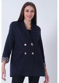 Resim Feminist Lacivert Şal Yaka Leopar Astarlı Kruvaze Ceket 39711561.02 Lacivert 