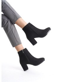 Resim Kadın Liva Düz Topuklu Kısa Bot Siyah Süet 