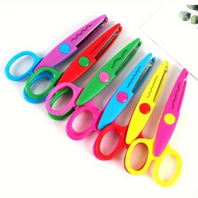 Resim 6 adet el yapımı DIY albüm makası, güvenlikli dantel makası, öğrenci eğlence kesme makası, desenli makas 