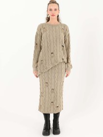 Resim Soul Triko Tunik - 32036TUN - BEIGE 