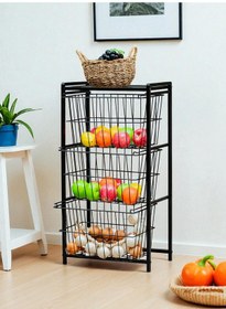 Resim Dekoratif Siyah Metal Sebzelik 3 Raflı Tel Sepetli Çok Amaçlı Stand Siyah 