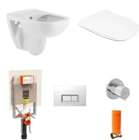 Resim Seramiksan Petite Kanalsız Rim-Out Asma Klozet + Yavaş Kapanır Kapak + Vitra Gömme Rezervuar 