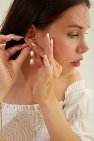 Resim Roze & More Incili Küpe Nikah Küpesi Gelin Küpesi 