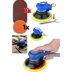 Resim Yüksek Devirli Havalı Zımpara ve Ağaç Metal Yüzey Polisaj Makinesi - 150MM, X10 Zımpara 1x Ped 
