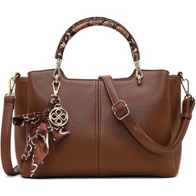 Resim Women's Brown Long Strap Accessorized Shoulder Bag 