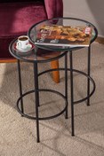 Resim tino furniture Lotus Şeffaf Camlı Siyah Zigon Yan Sehpa 
