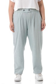 Resim DISENTIS MODEST Büyük Beden Önü Pileli Cepli Süs Patlı Keten Su Yeşili Pantolon 