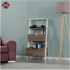 Resim PASİFİC HOME Low Oyuncak Dolabı Montessori Raflı Kitaplık, Koyu Meşe & Beyaz 