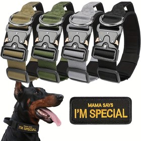 Resim Geniş Köpek Tasması Ağır Köpek Ayarlanabilir Köpek Tasması Yüksek Dayanıklılık Metal Toka Taktiksel Köpek Tasması Orta ve Büyük Boy Köpekler İçin Uygun 