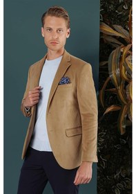 Resim Efor Camel Kadife Slim Fit Çift Yırtmaçlı Mono Yaka Casual Ceket CAMEL 
