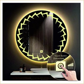 Resim Dnr-Mirror90 Cm Günışığı Ledli Tasarım Kumlamalı Dokunmatik Tuşlu Banyo Aynası Makyaj Aynası Işıklı Ayna 