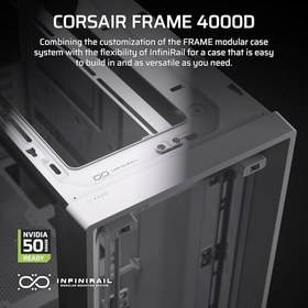 Resim CORSAIR Frame 4000D Modüler Orta Kule ATX PC Kasası – Yüksek Hava Akışı, InfiniRail™ Fan Montaj Sistemi, Çift 360mm Radyatör Desteği, ASUS BTF, MSI Project Zero, Gigabyte Proje Stealth – Beyaz 
