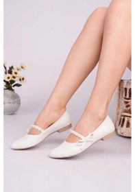 Resim Nesilshoes Nesil Shoes Ceylan 360 Beyaz İnci Detaylı Kadın Babet 