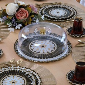 Resim Glore Renoir Altın Yaldızlı Cam Kek Fanusu 