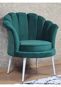 Resim Zafir Tekli İstiridye Beyaz Boyalı Sivriltme Ayak Çay Seti Koltuk Tekli Berjer , Balkon, Salon, Ofis Yeşil 