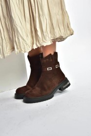 Resim Fox Shoes V555575602 Kahverengi Hakiki Deri Süet Comfort Ortopedik Taban Kadın Bot Kahverengi-süet 