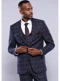 Resim Wessi Ekose Desenli Slim Fit Lacivert Erkek Ceket - Wessi Lacivert 