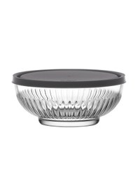Resim LAV Tokyo Cam Saklama Kabı Tekli Orta Boy 600 ml Yuvarlak Gri Plastik Kapaklı (Sunum Kasesi) 