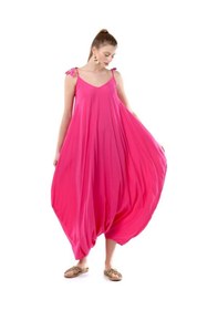 Resim Kadın Eyes Ayarlanabilir Omuz Askılı Oversize Tulum Pembe 