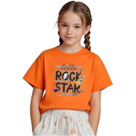 Resim Panios Kids Little Rock Baskılı Kız Çocuk Kısa Kollu T-shirt Turuncu 